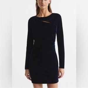 REISS Katie Cut Out Mini Velvet Dress In Navy Blue